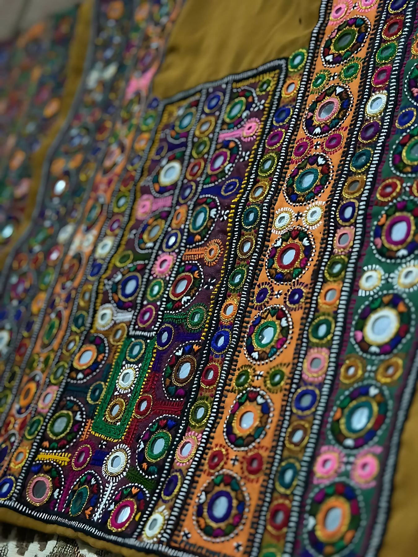 Colorful Balochi embroidery fabric with intricate patterns – a piece of Balochi and Pakistani culture