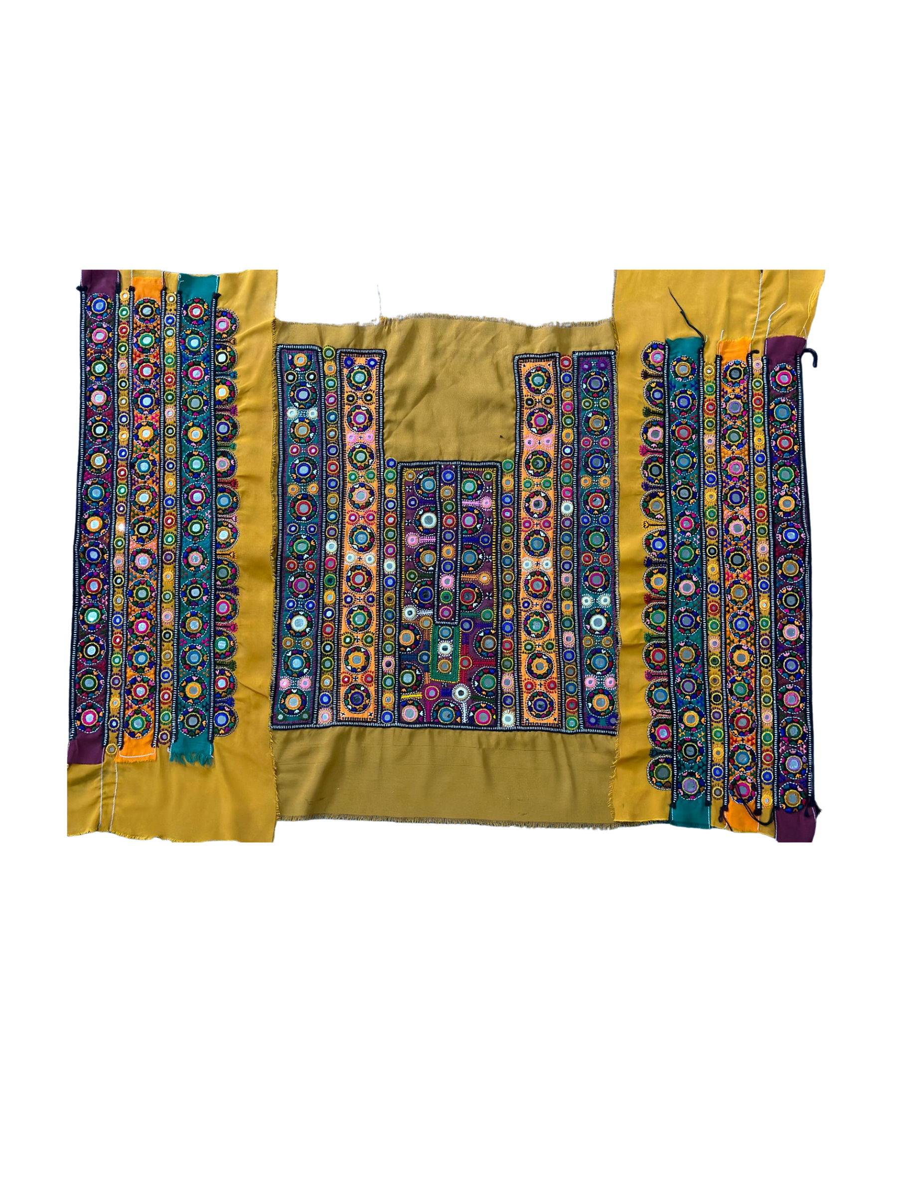 Colorful Balochi embroidered design fabric with geometric patterns crafted be skilled artisans.