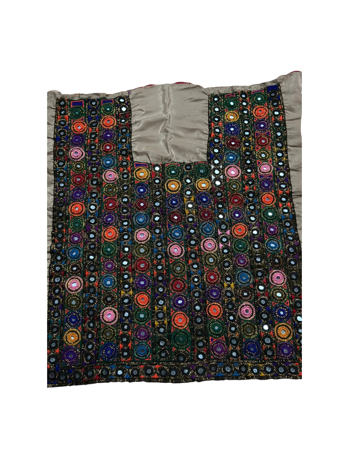 Handmade Balochi Mirror Work Embroidered Multicolor Front & Sleeves | Ethnic Fabric for Women's Dress