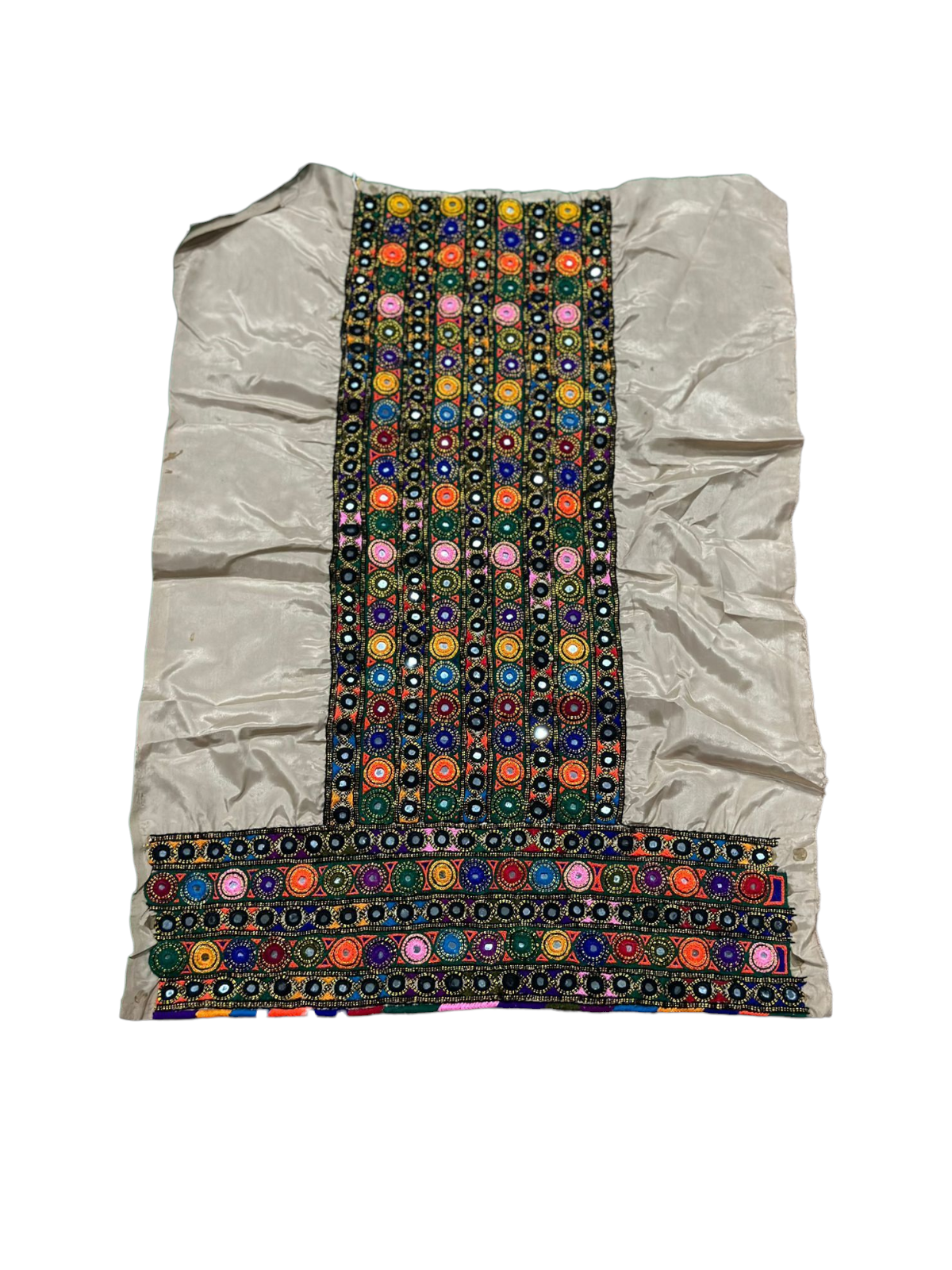 Handmade Balochi Mirror Work Embroidered Multicolor Front & Sleeves | Ethnic Fabric for Women's Dress