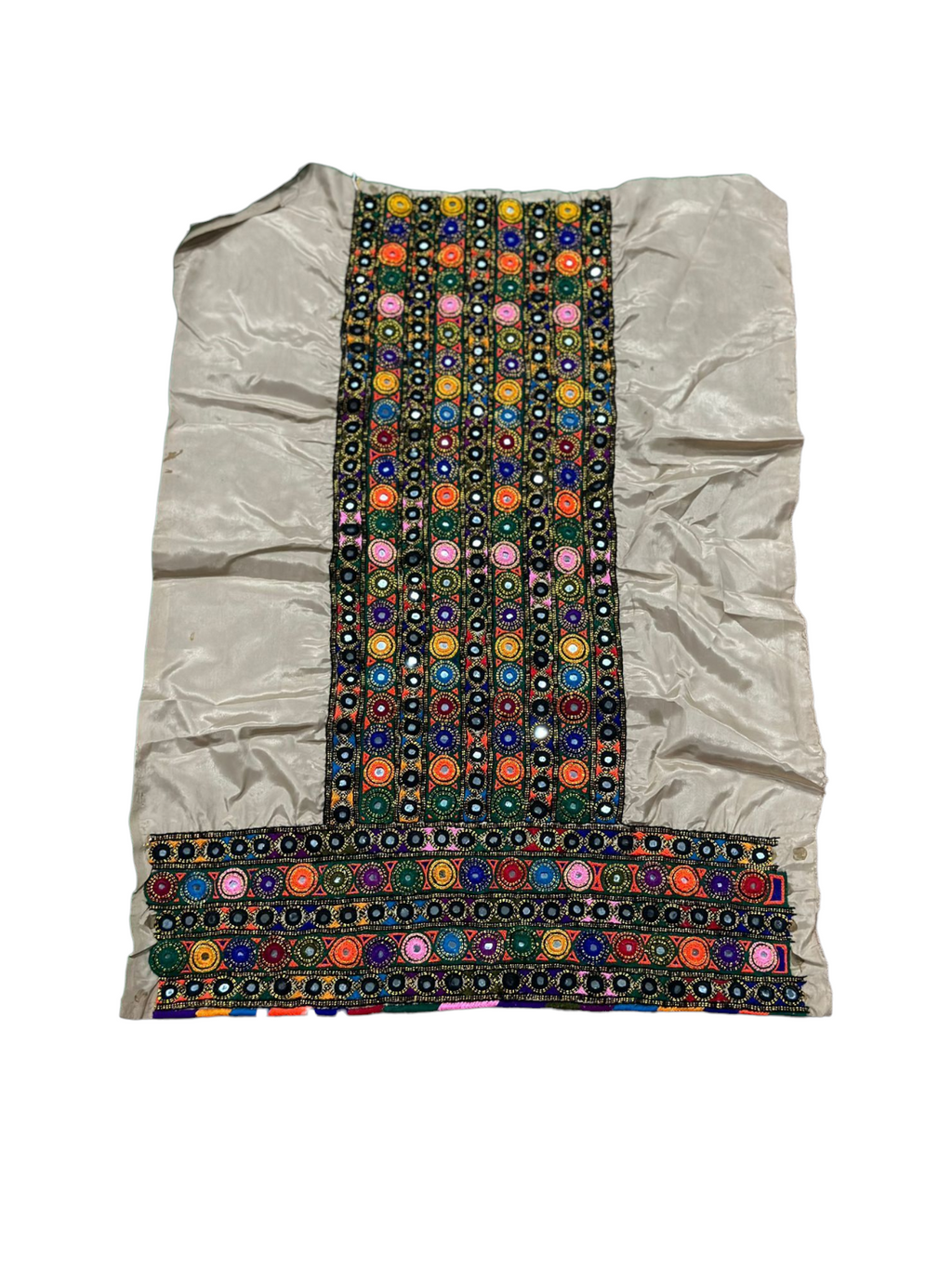 Handmade Balochi Mirror Work Embroidered Multicolor Front & Sleeves | Ethnic Fabric for Women's Dress